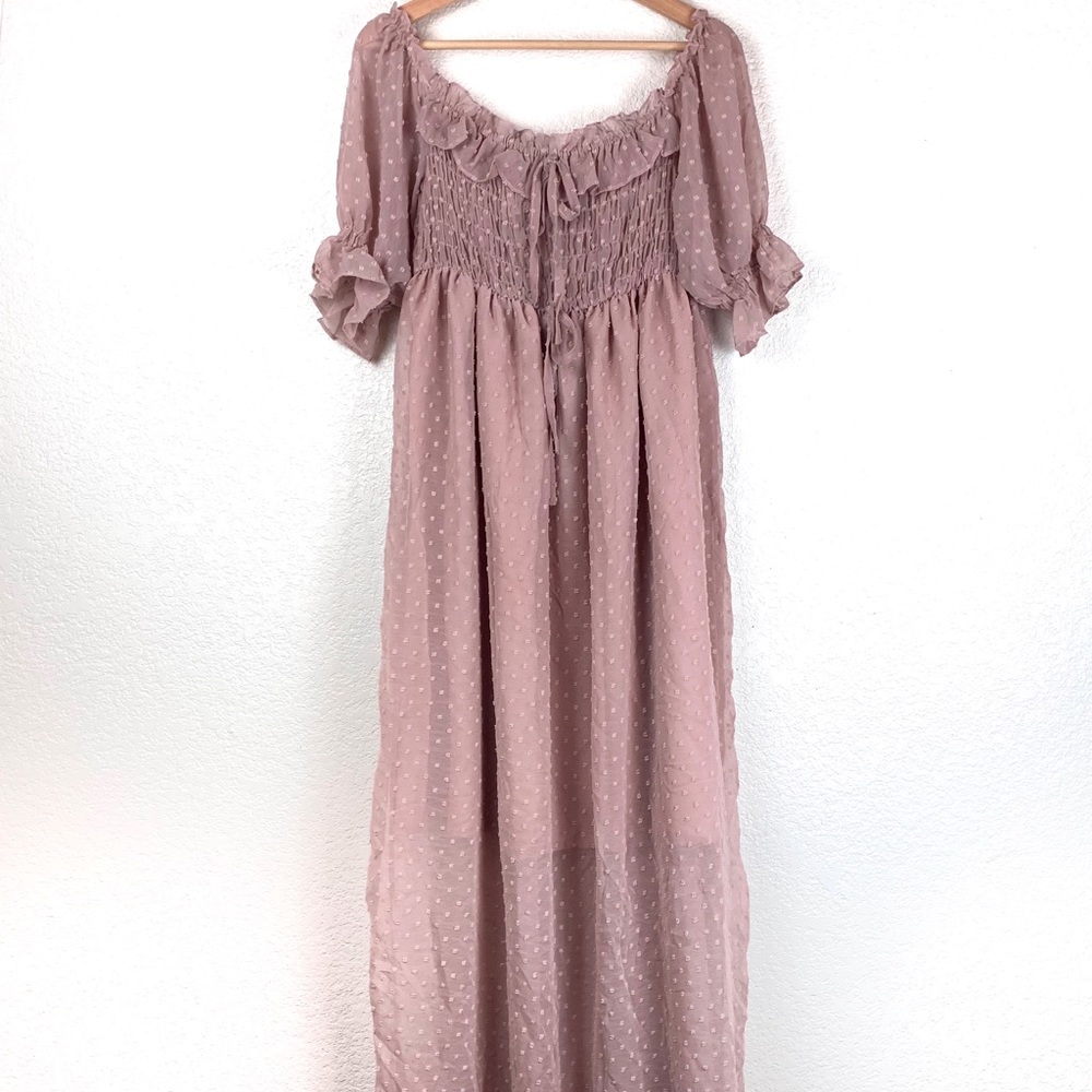 Romantic Blush ruffle maxi dress off the shoulder